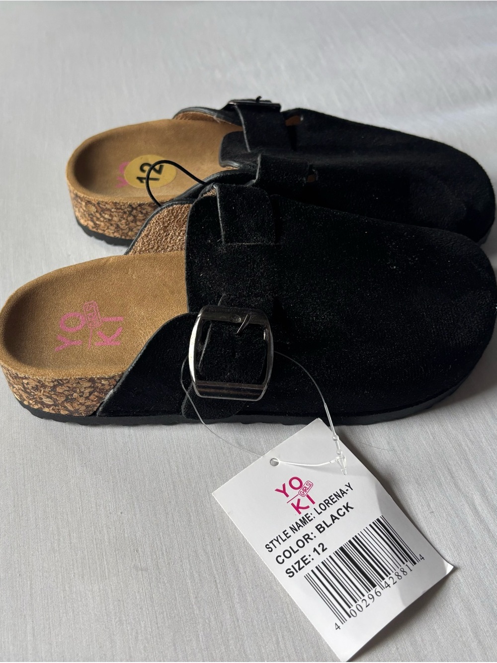 Yoki Black Suede-Look Buckle Clog Mules